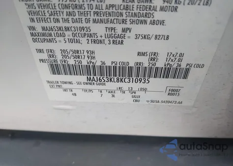 2019 Ford Ecosport Titanium z USA, uszkodzony, nr VIN MAJ6S3KL8KC310935